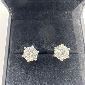 Moissanite Diamond Earrings Studs Six Prong Brilliant Round 925 18K 4 Ct